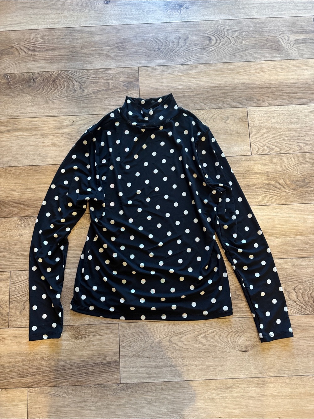 a new day Black Turtleneck Long-Sleeve Top with White Polka Dots